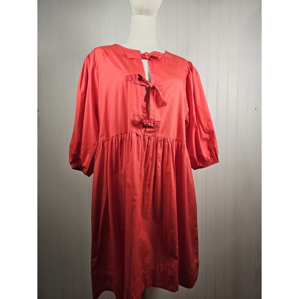 Band of the Free Mini Dress Women's XL Poppy Red Ties Puff Sleeves Shirtdress